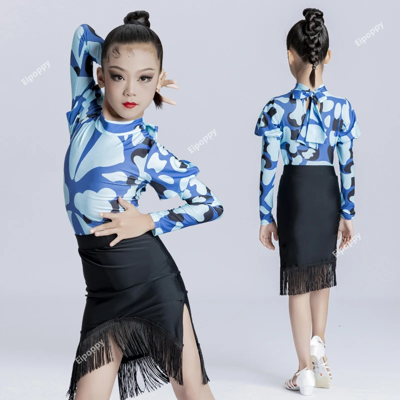 

New Latin Dance Costume Girls Autumn Winter Long Sleeve Training Suit Performance Competition Grading Dance Suit