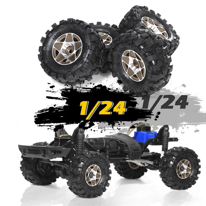 

ABUM-4Pcs 57Mm 1.0Inch Metal Beadlock Wheel Tire Set For 1/18 1/24 RC Crawler Car TRX4M SCX24 AX24 FCX24