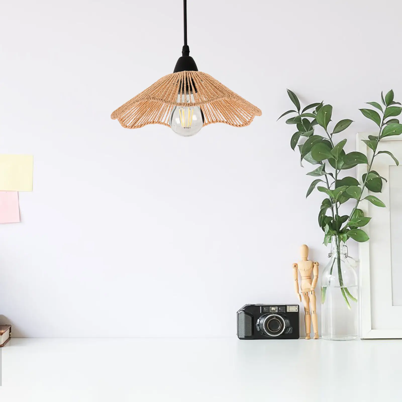 Handwoven Pendant Lampshade Minimalist Ceiling Light Fixture Hollow Design Farmhouse Vintage Style Round Lamp Shade For Living