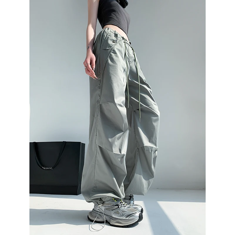 2024 New Quick Dry Cargo Pants Women Baggy Lightweight Sport Fishing Elastic Waist Drawstring Pocket Trousers Summer Pants Girls