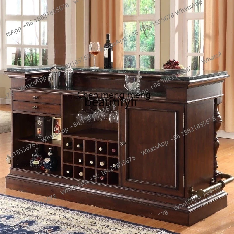 G153 American retro solid wood wine cabinet European marble bar table Household partition bar hotel checkout page