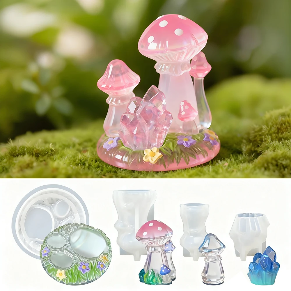 S0260 Mushroom Silicone Resin Epoxy Casting Mold DIY Plaster Miniatures Landscape Moldes Para Resina Epoxica for Table Decor