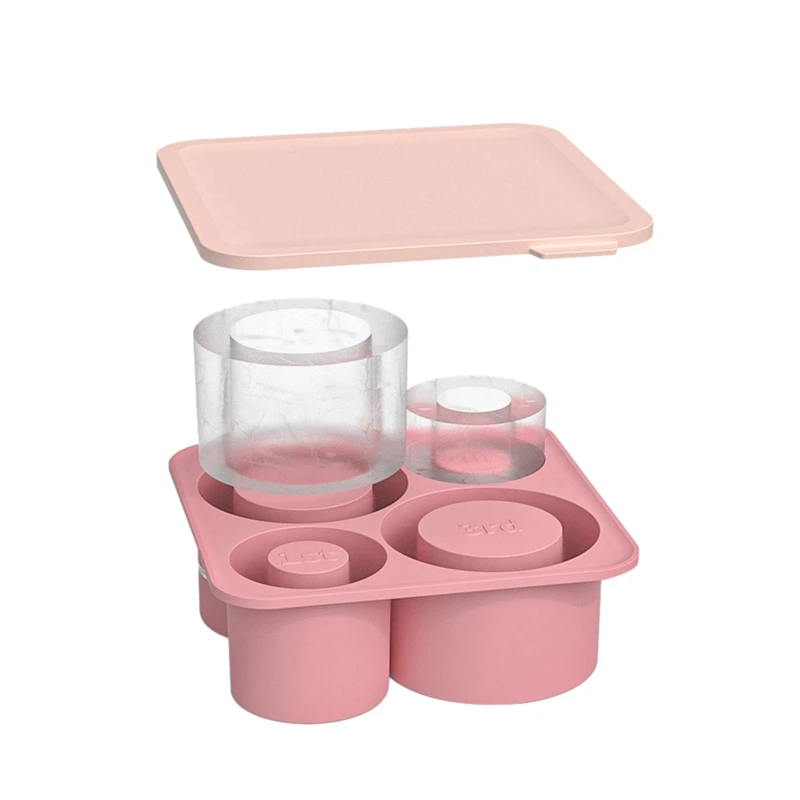 

Силиконовая форма для льда с крышкой, 4 пустотелых цилиндра, формы для льда для стаканов объемом 20/30/40 унций для охлаждения коктейлей