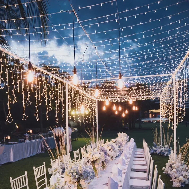 Outdoor LED String Light, Lâmpadas, Festão, Lâmpadas, EU Plug, 8 Modos de Iluminação, Festa, Feriado, Decoração de Natal, 10m, 20m, AC 220V