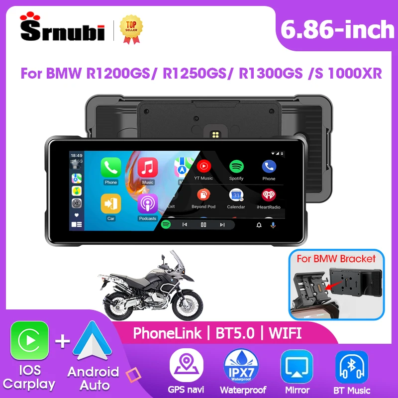 

Srnubi 6.86" Motorcycle Carplay For BMW R1200GS/ R1250GS/ R1300GS /S1000XR Android Auto Portable Car Stereo for Motorbike DulaBT