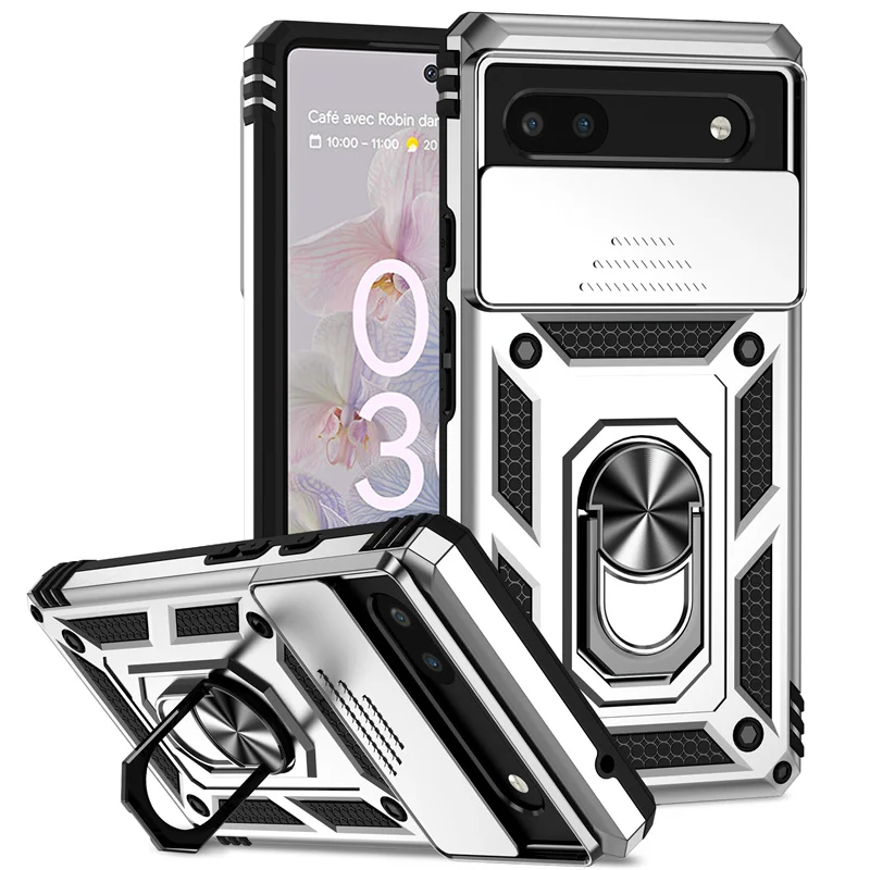 Militärisch robuste Handyhülle mit Schiebe-Kameraschutz für Pixel 10 Pro XL 9 8 7 Pro 6 7 8A, Halterung mit magnetischem Ring und Schutzabdeckung