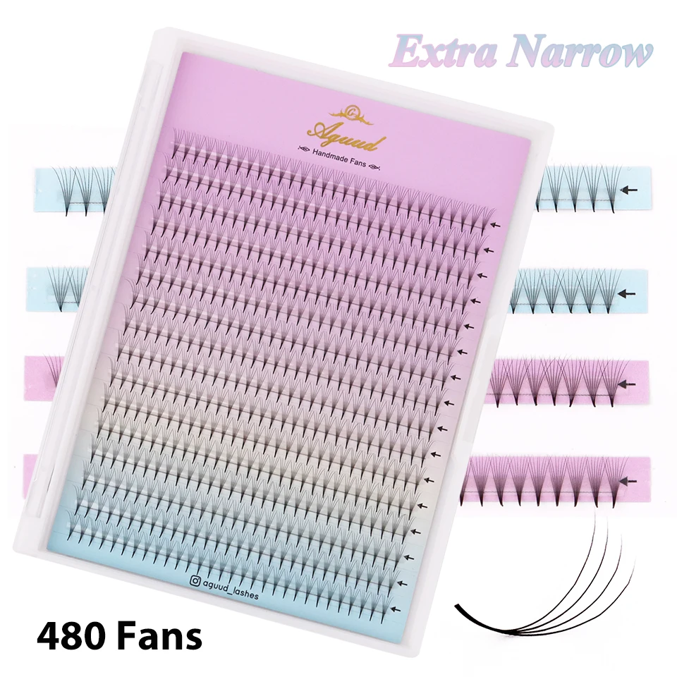 

AGUUD 480Fans Premade Narrow Fans Eyelash Extension Pointy Base 4D 5D 6D 7D 8D Promade Russian Volume Narrow Fans Makeup Lashes