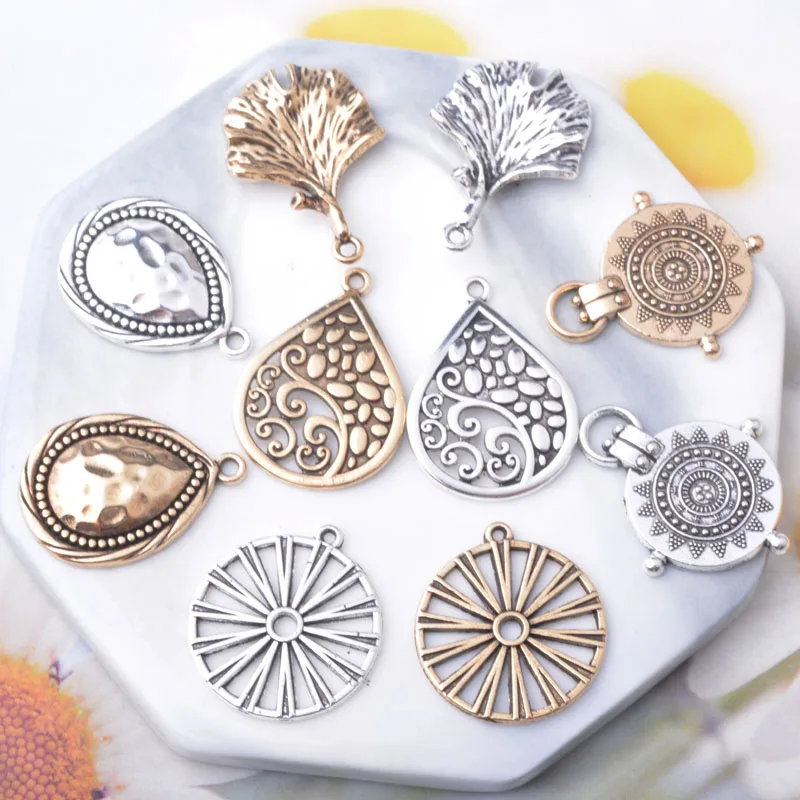 NONE 10 pièces Boho en alliage de Zinc boucles d'oreilles dorées breloques en strass avec perle d'imitation fleur ronde pendentif tournesol bricolage boucles d'oreilles pour femmes