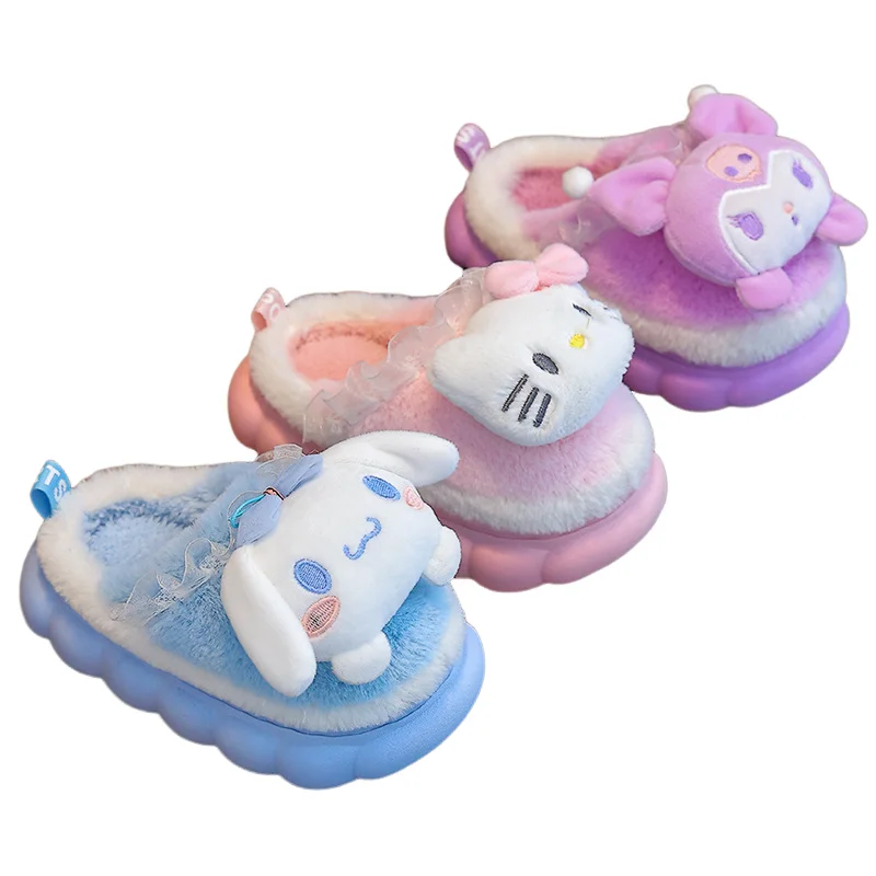 New Hello Kittys Child Cotton Slippers Sanrios Boy Girl Indoor Cute Autumn Winter Anime Figure Kawaii Cartoon Slippers