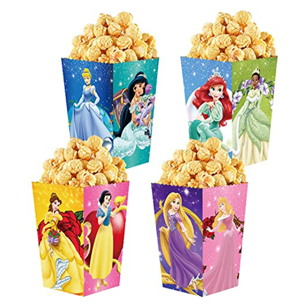 6/24 шт., коробка для попкорна принцессы Диснея, коробка конфет, украшения для дня рождения с героями мультфильмов для девочек, вечерние подарки для девочек, детский душ