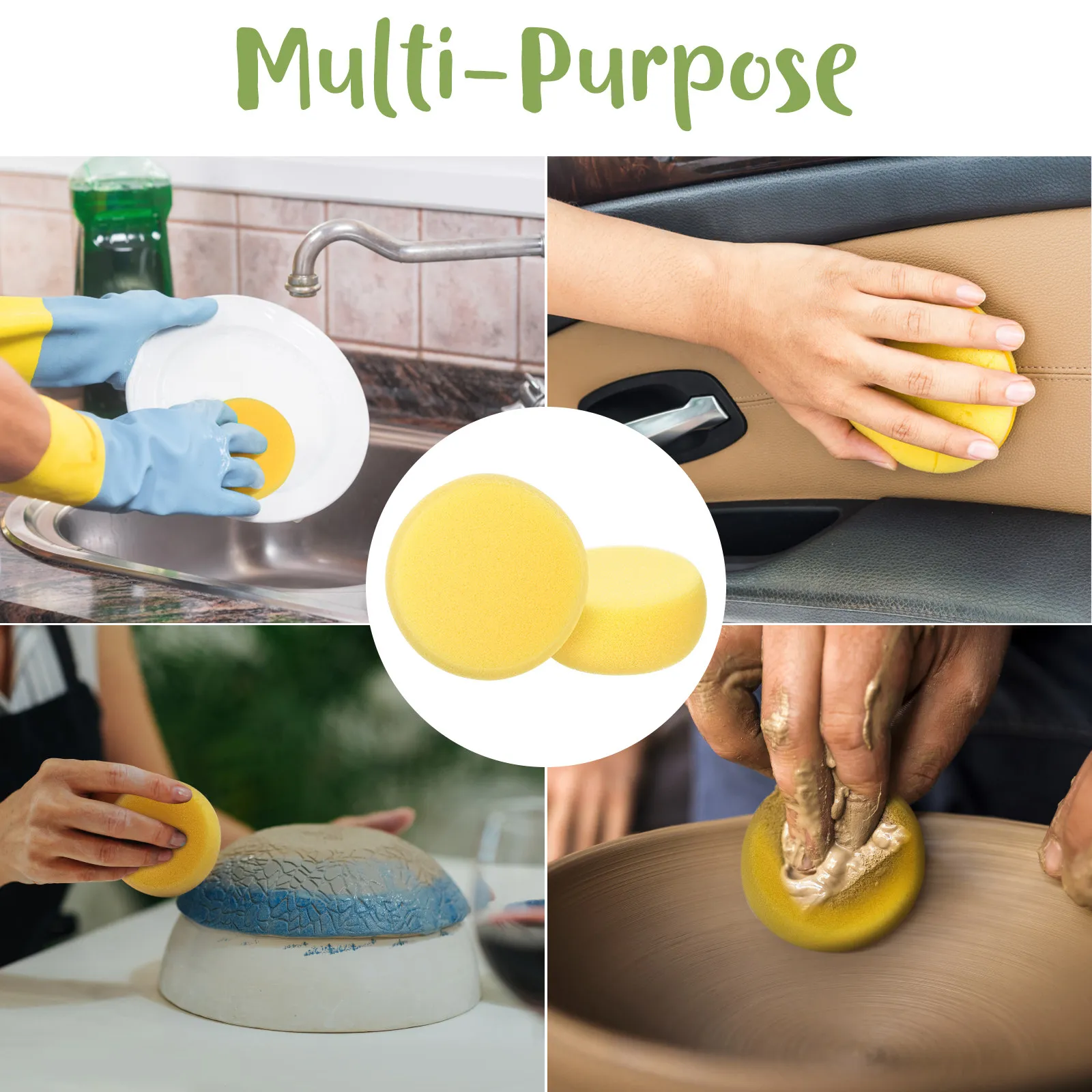 12Pcs Round Foam Sponges Yellow Soft Absorbent Quick Dry for Sponge Painting Crafts Clay Modeling Tiles Walls Pottery Watercolor