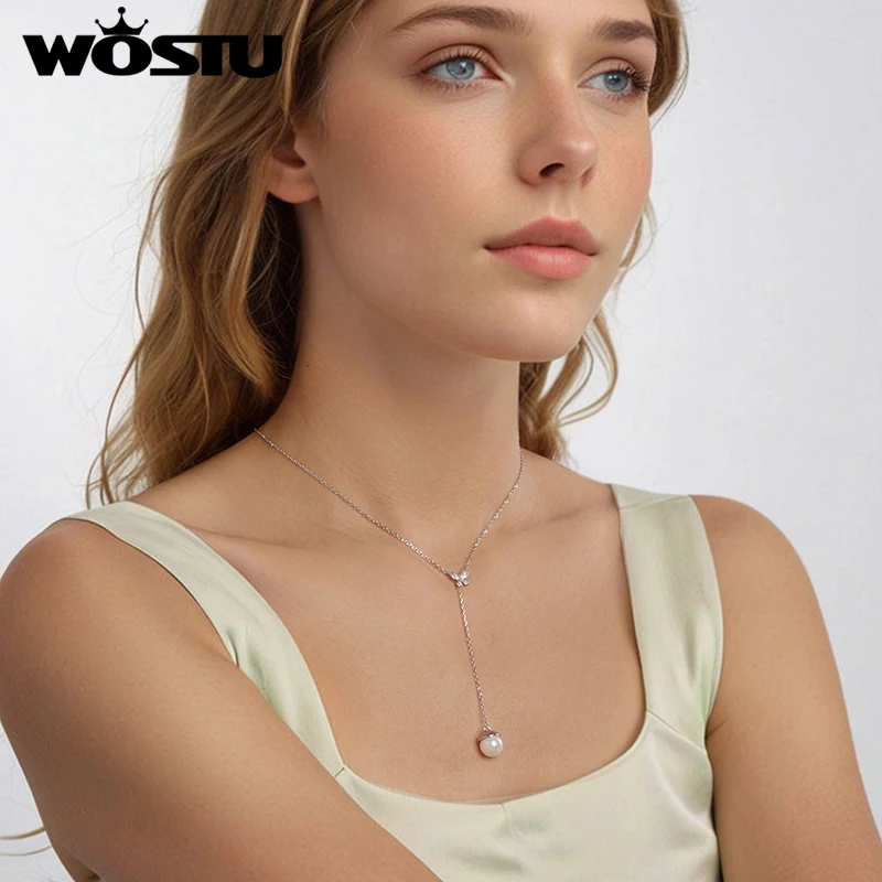 WOSTU 925 Sterling Silver Butterfly Pearl Ring Drop Earrings Y-Shaped Necklace Wedding Jewelry set Party Gift