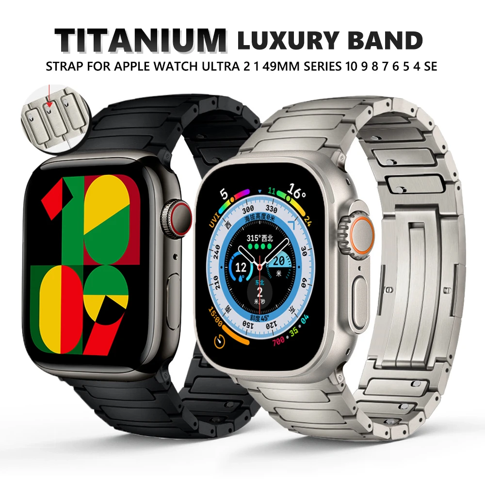 

Титановый браслет для Apple Watch Ultra 2 49 мм 45 мм 44 мм 46 мм ремешок для iWatch ultra Series 10 9 8 7 6 5 4 Se роскошный ремешок