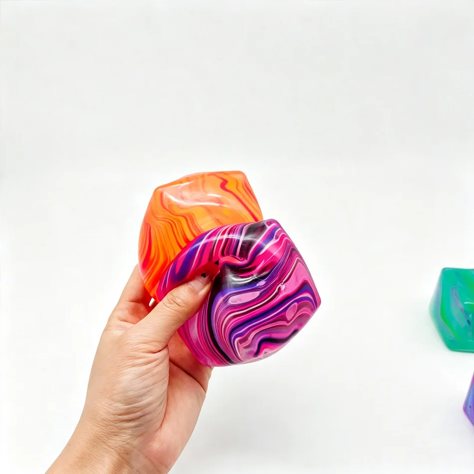 Ice Cube Fidget Toy Marbled Swirl Cube Squishy Stretchy Hand Squeeze Ball Kawaii Healing Kids Fidget Gift