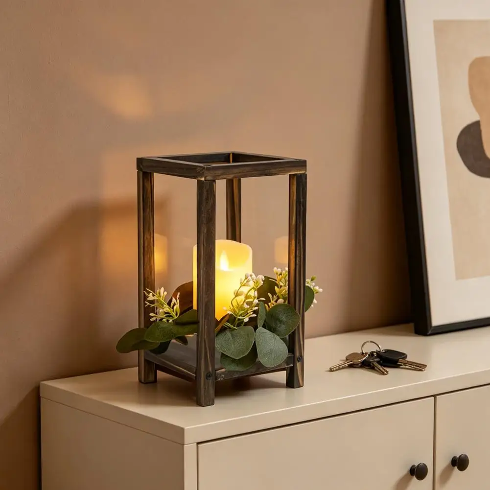Rustic Wood Candle Holder Wedding Lantern Centerpiece LED Candles Display Stand Farmhouse Table Decor for Home Party Events
