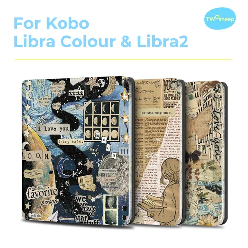 Funda Twosheep de 7 pulgadas para Kobo Libra Color y Kobo Libra2 TPU Shell con tapa magnética Auto Sleep Wake Cover Ins Style Illustration