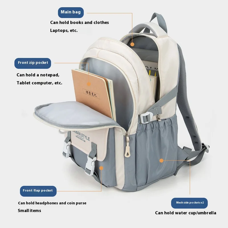 Student backpack for junior high school students and high school girls lightweight large capacity backpack for boys simple fashi