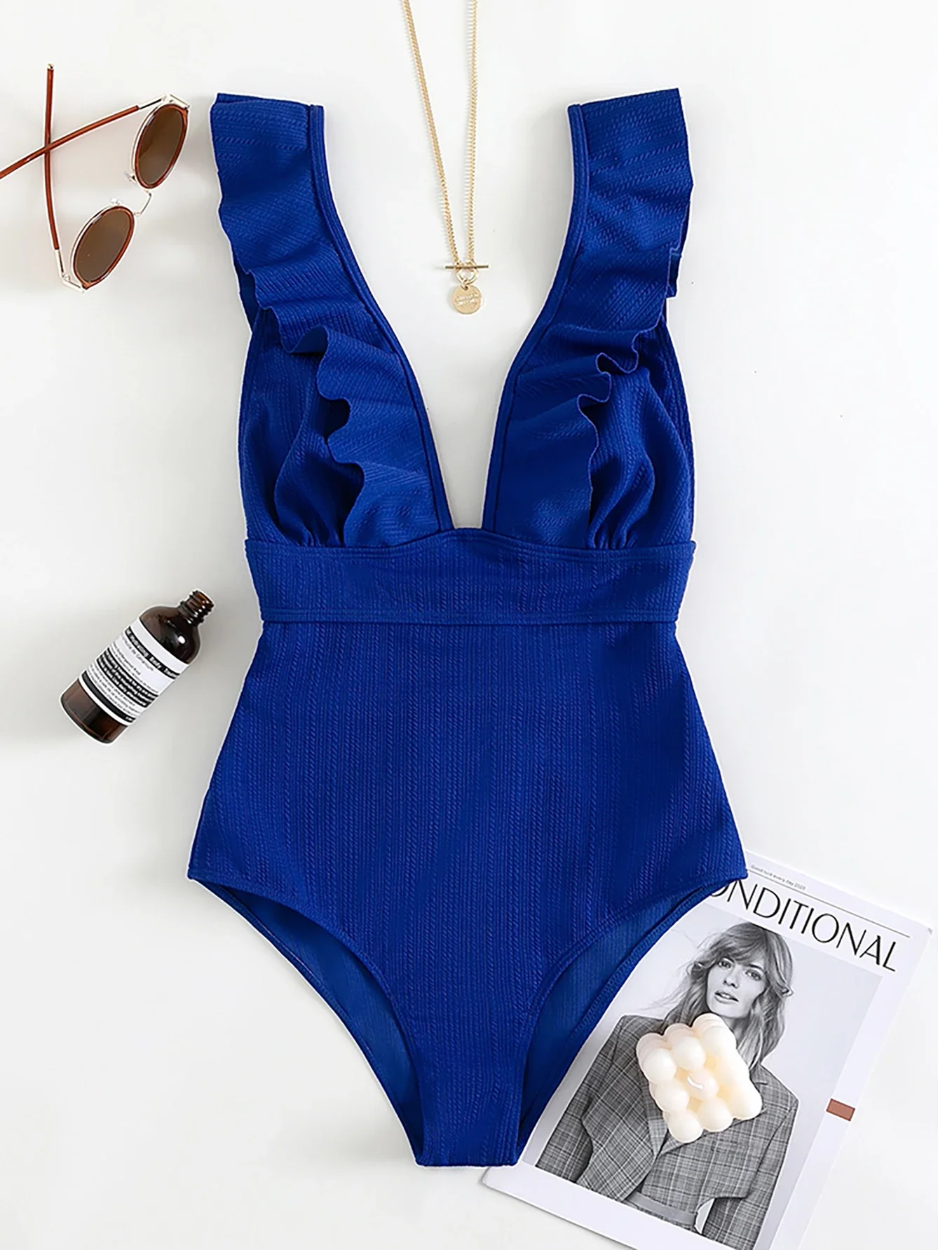 Sexy Ruffle Swimwear Women`s 2024 Deep V One Piece Swimsuit Female Bathing Suit Woman Bodysuit Swimming for Beach Wear Monokini