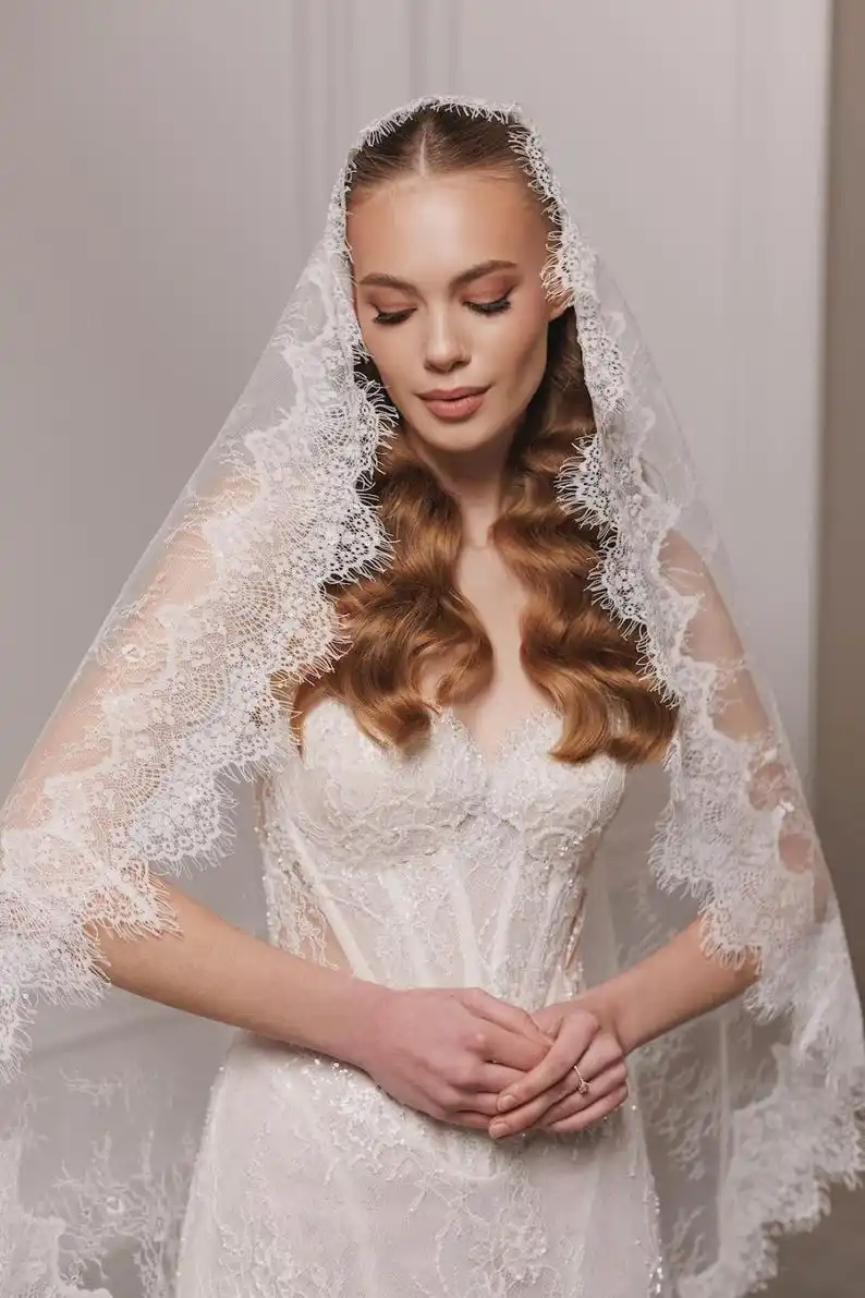 cathedral-lace-mantilla-wedding-veil-romantic-bridal-veil-accessories-handmade-custom-length