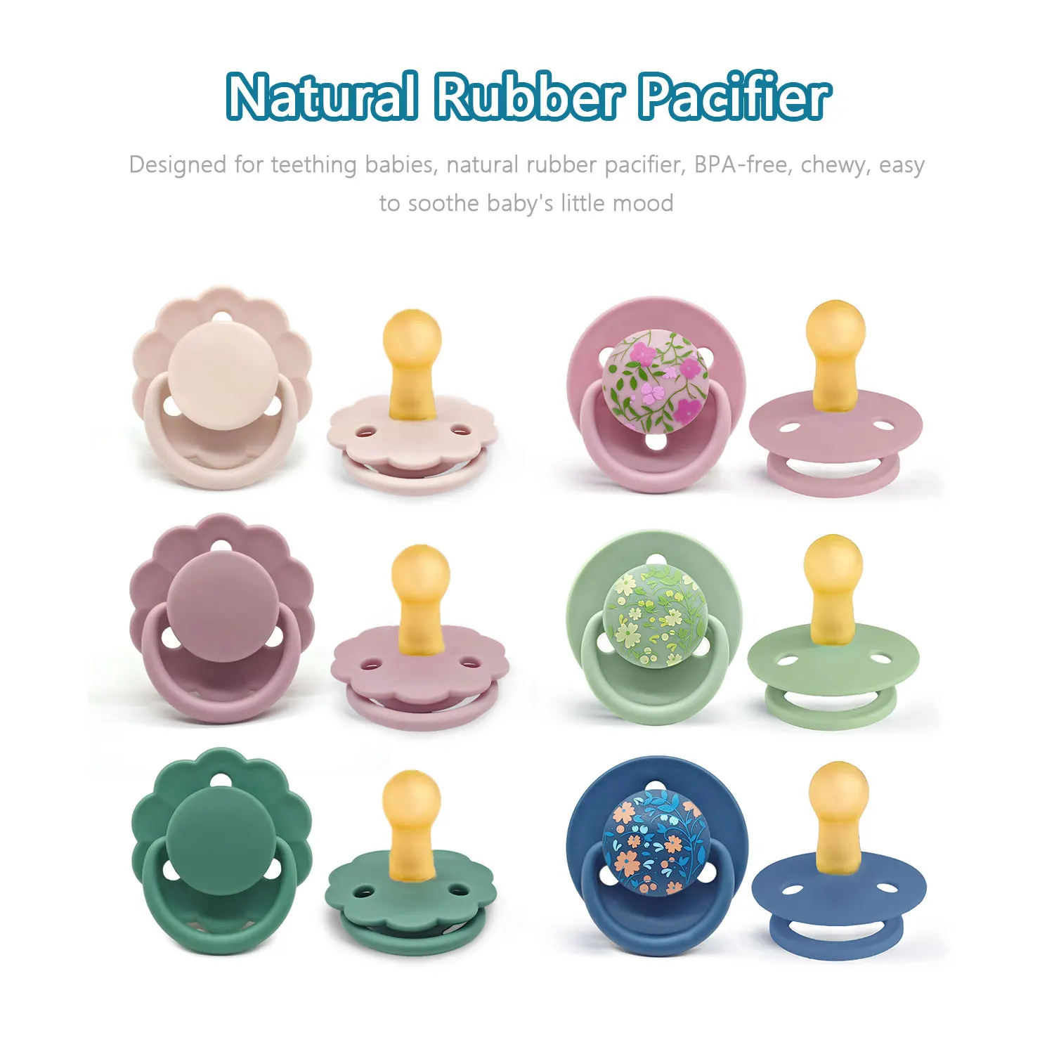 Natural latex pacifier for newborns 0-3 years old, small flower shape, dust lid, with three air holes, bpa free, gift for babies