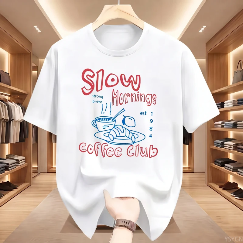 Graphic T-shirt Trend Coffee Club Vintage Coffee and Croissant Breakfast Club Clothing Women Clothing Graphic T Shirts Aesthetic