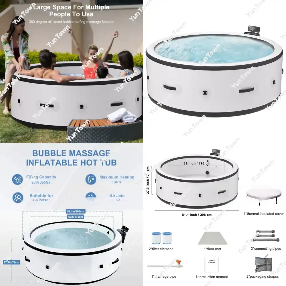 Jacuzzi Inflable Personalizable con Función de Masaje de Burbujas y Ondas, con Calefacción Automática, para Uso en Interiores y Exteriores