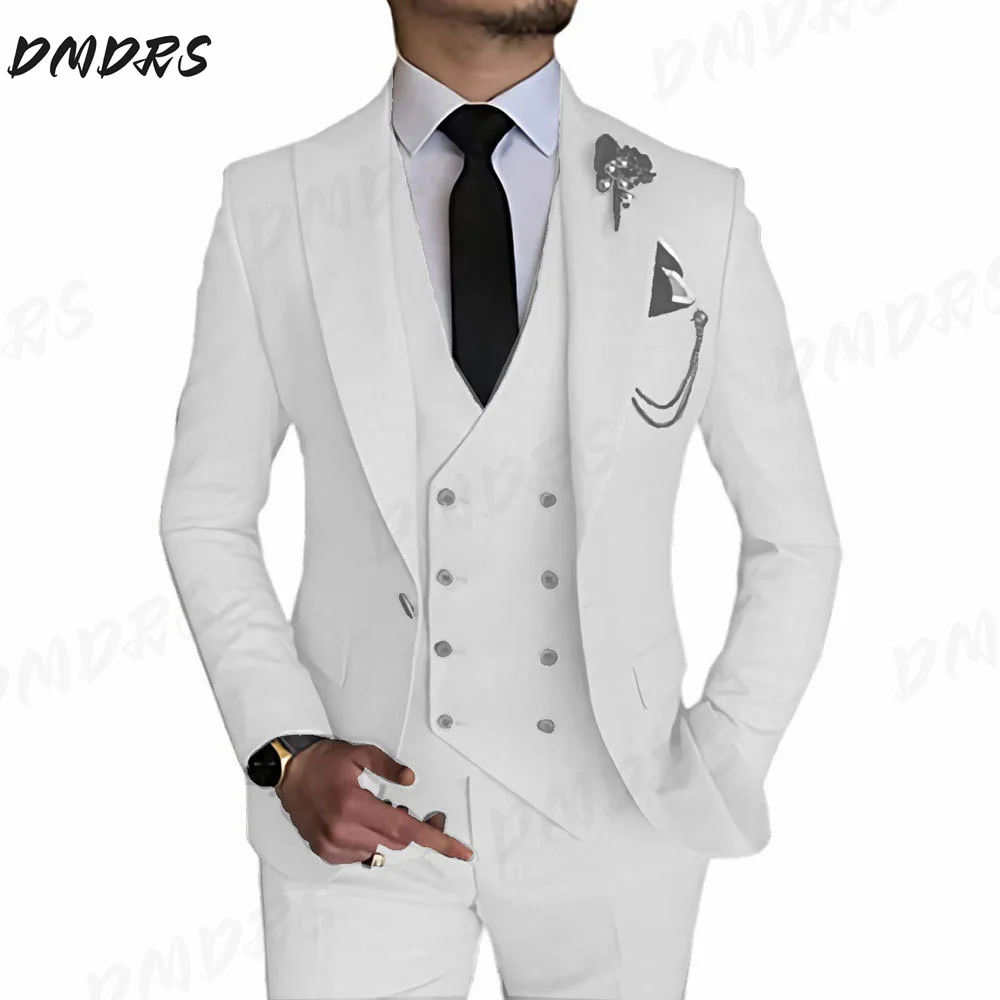 Elegant Blazers Shawl Collar Luxury Jacket Pants Vest Formal Coat Skinny Dress High Quality Men Suit Wedding 3 Pieces Set