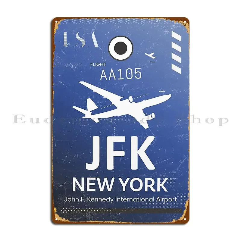 رمز المطار Jfk لوحة معدنية زرقاء لمطبخ السينما مخصصة ملصق تسجيل مضحك من القصدير