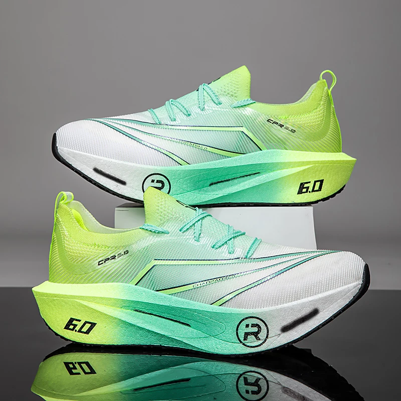 Unisex Couple Racing Running Shoes Gradient Fly‑Mesh Ultra‑Light Super‑Elastic Shock Absorbing Athletic Training Sneakers 35-45