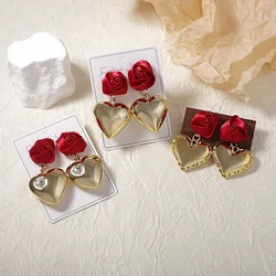 Metal Rose Heart Geometric Dangle Earrings Women's New Simple Classic Design Jewelry Luxury Daily Accessories