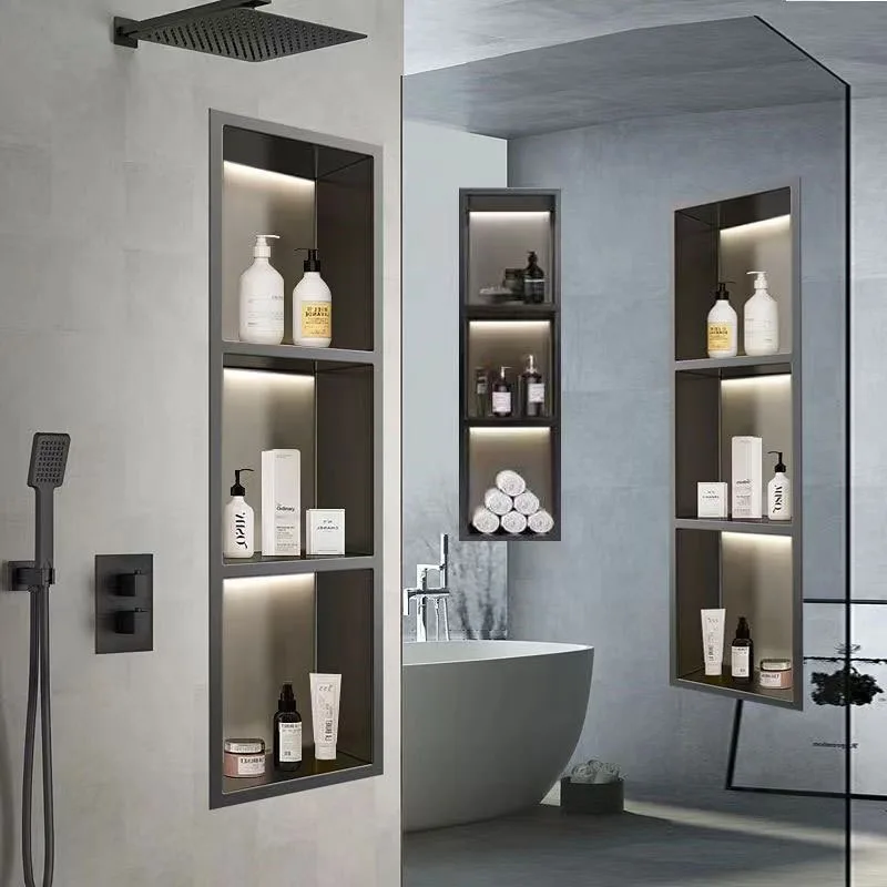 304 Stainless Steel Wall Niche Bathroom Shelving Cabinet Multilayer Embedded Recessed No Drill Home Furniture Bathroom Furniture