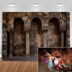 Medieval Castle Backdrop Halloween Horror Dark Historic Dungeon Place Hall Arch Old Wall Columns Gothic Party Deocor Background