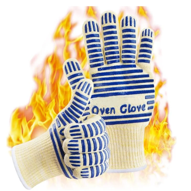 

Oven Gloves Heat Resistant 540 Degrees Grilling Gloves Hot Surface Handler Non-Slip Silicone Oven Mitts with Fingers