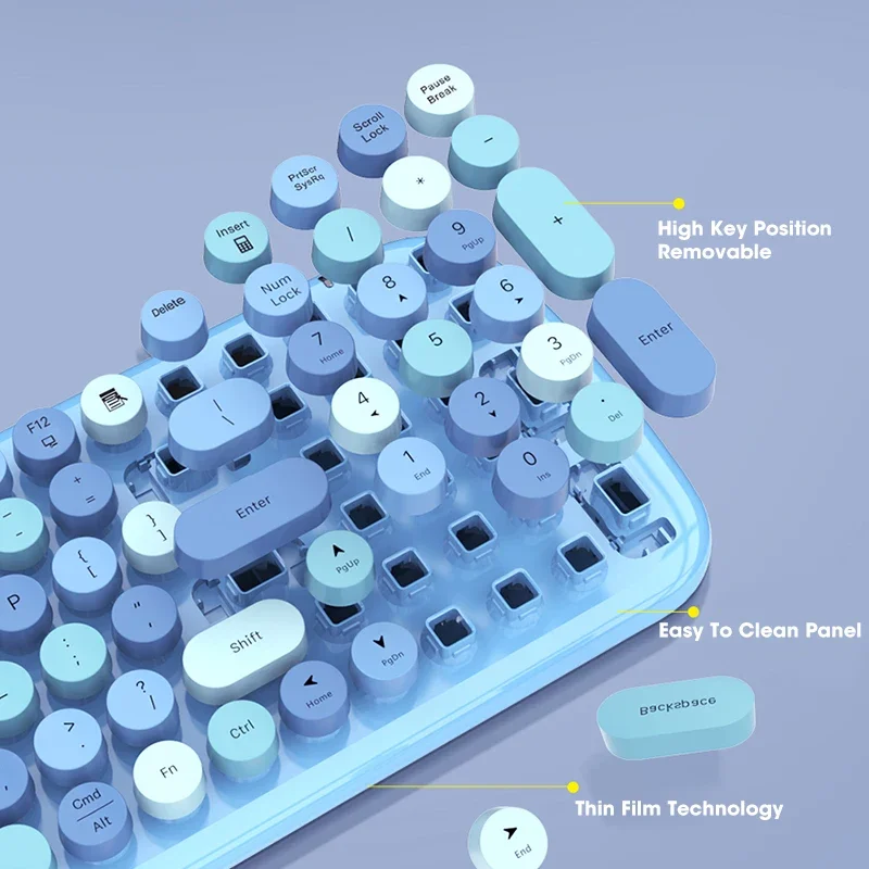 مجموعة ماوس ولوحة مفاتيح لاسلكية ، دائرية ، أغطية مفاتيح رائعة ، كمبيوتر شخصي ، كمبيوتر محمول ، كمبيوتر محمول ، لعبة ، USB ، GHz