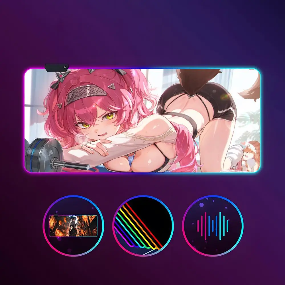 

Коврик для мыши Wuthering Waves Lupa RGB светящийся 900X400 мм большой настольный коврик Нескользящий очень большой игровой офисный коврик для мыши