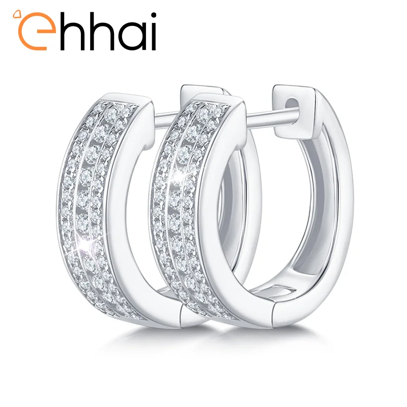 

Ehhai GRA Certified Three Rows Moissanite Hoop Earrings for Women 925 Sterling Silver Huggie Earring Fine Jewelry Gift Pendiente