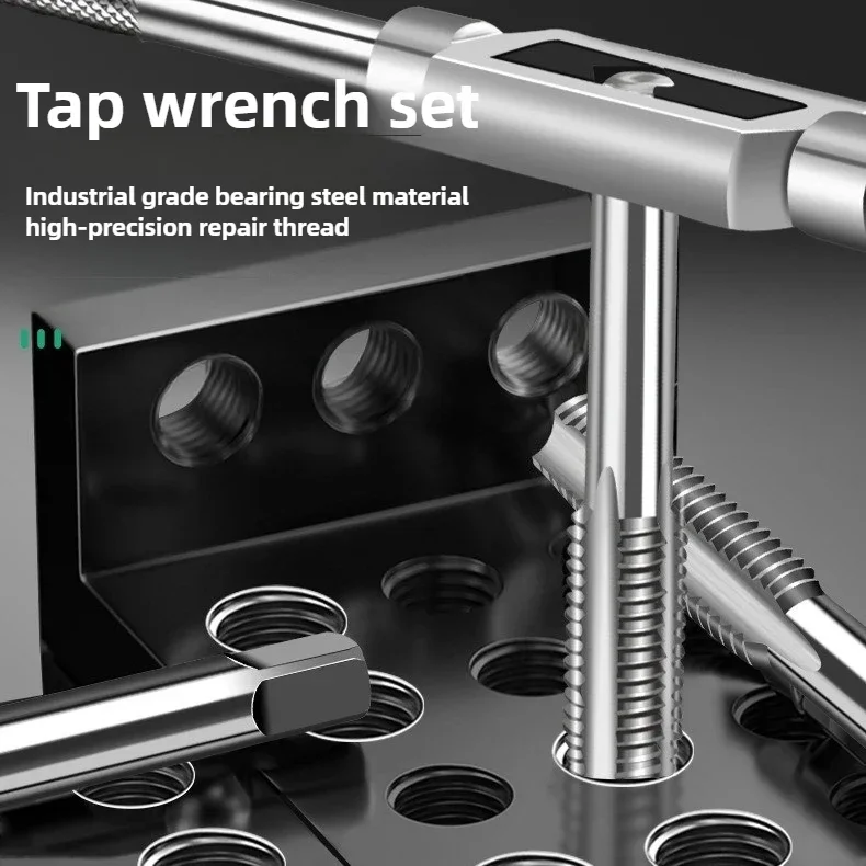 6/8 PCS HSS Manual Tap Wrench Set Right Tapping Drill Bit External Thread Making Tool Steel Screw Hand Tools