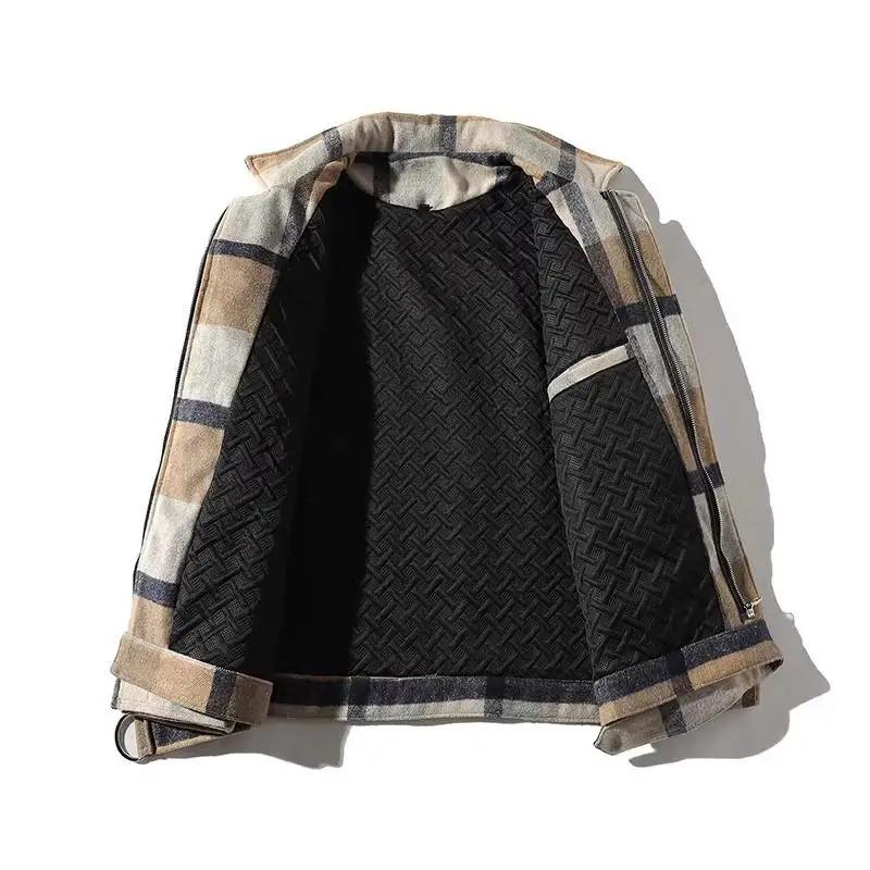 Men Winter Thick Woolen Coat Warm Retro Plaid Woolen Jacket Streetwear Medium Oversized Outwear