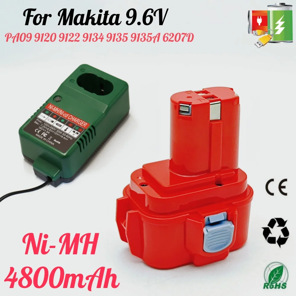 

9.6V Battery 4800mAh Replacement Ni-MH Battery for Makita PA09 9120 9122 9134 9135 9135A Power Tool Battery