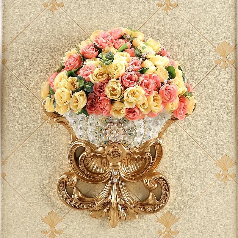 

Luxury Diamond Wall Hanging Resin Vases Artificial Flower Pot Crafts Home Livingroom TV Background Mural Ornaments Decoration