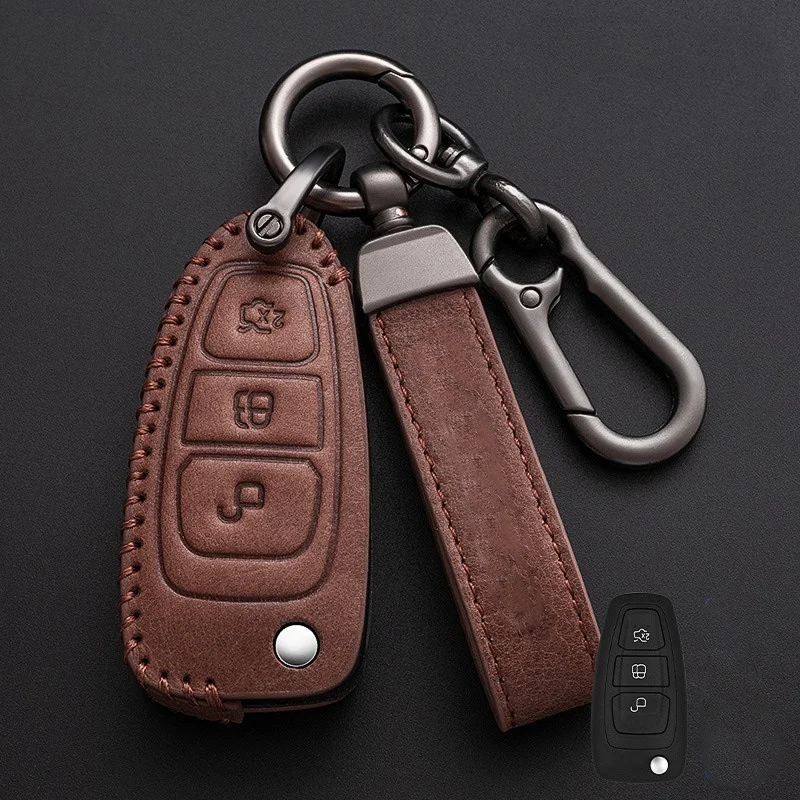 

Oli Leather Car Key Case Cover for Ford Ranger C-Max S-Max Focus Galaxy Mondeo Transit Tourneo Custom Auto Key Holder Keychain