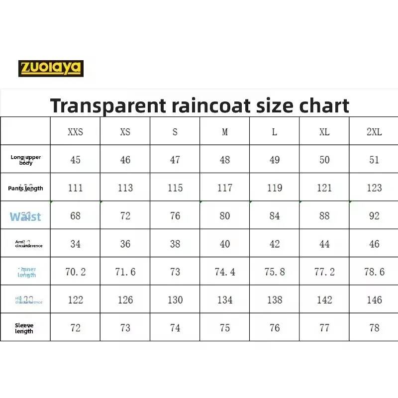 ZUOLAYA Transparent Zipper Waterproof Go-kart One-piece Raincoat RAIN Light and Soft Motorcycle Racing Raincoat Dustproof