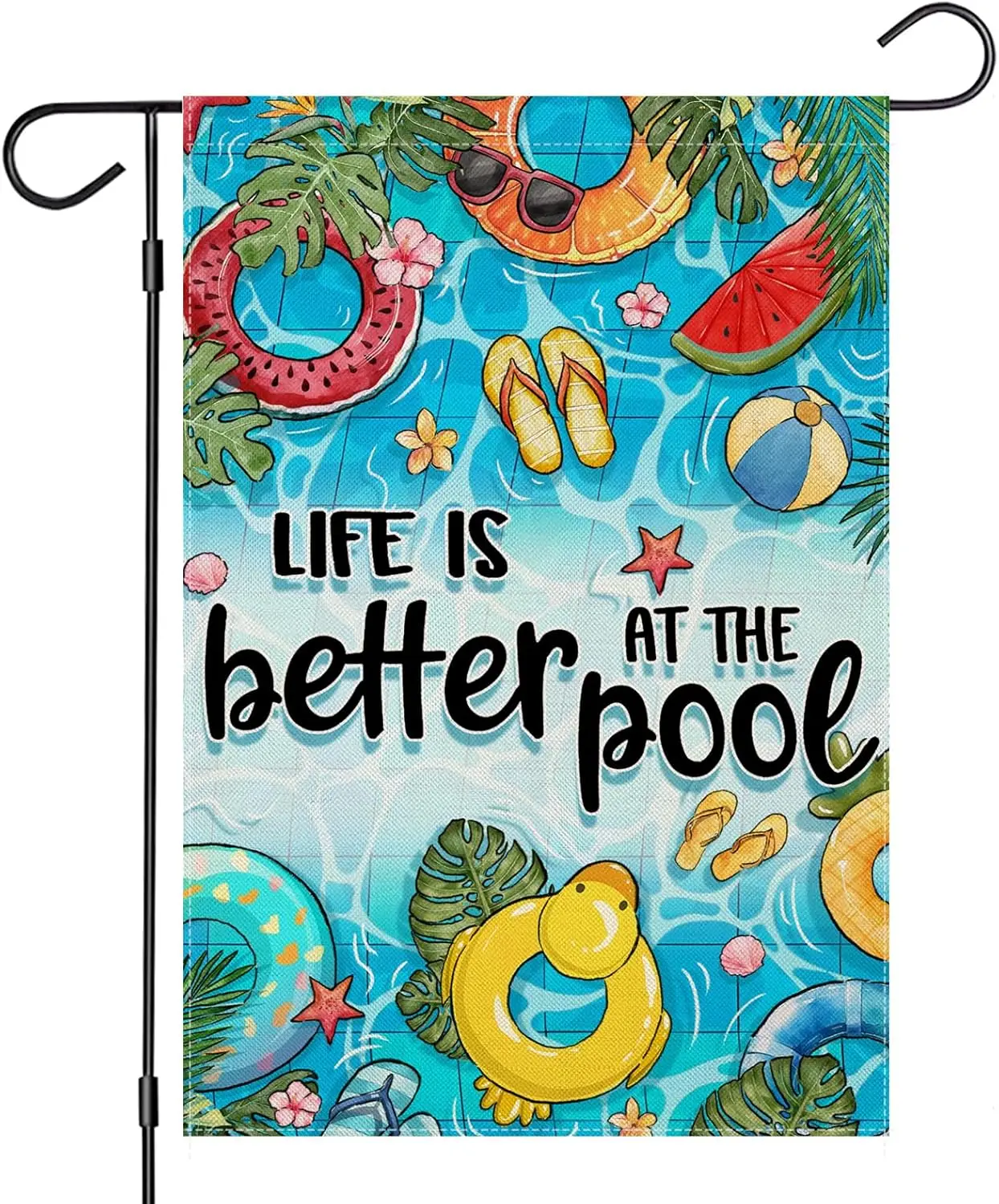 Banderas de jardín de verano para exteriores, LIFE IS BETTER AT THE POOL, pequeña decoración estacional para patio de casa de campo, decoración exterior ZZO