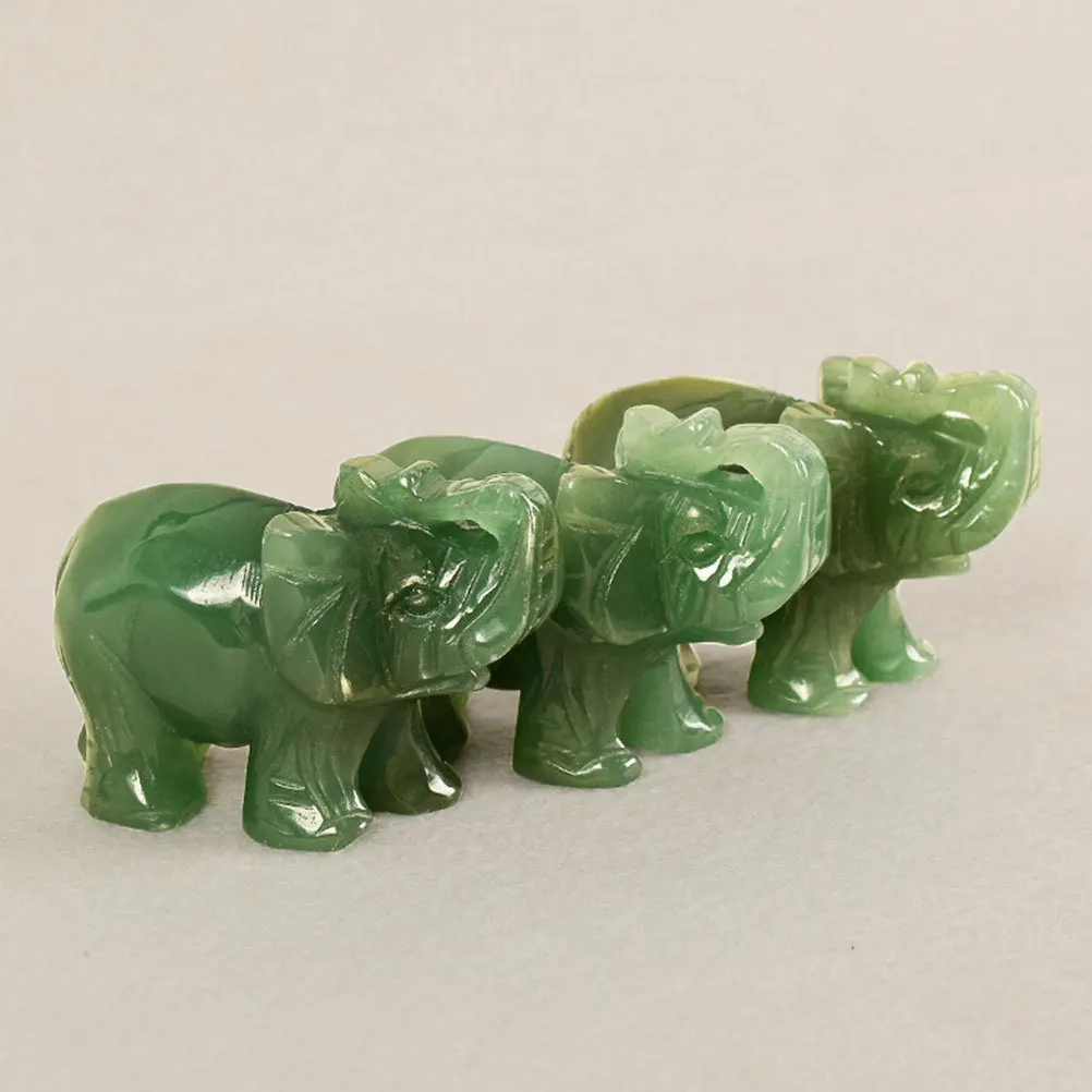 

1.5 Inch Aventurine Elephant Shape Ornament Natural Stone Decor Home Office Car Dashboard Flat Base Elegant Gift Green