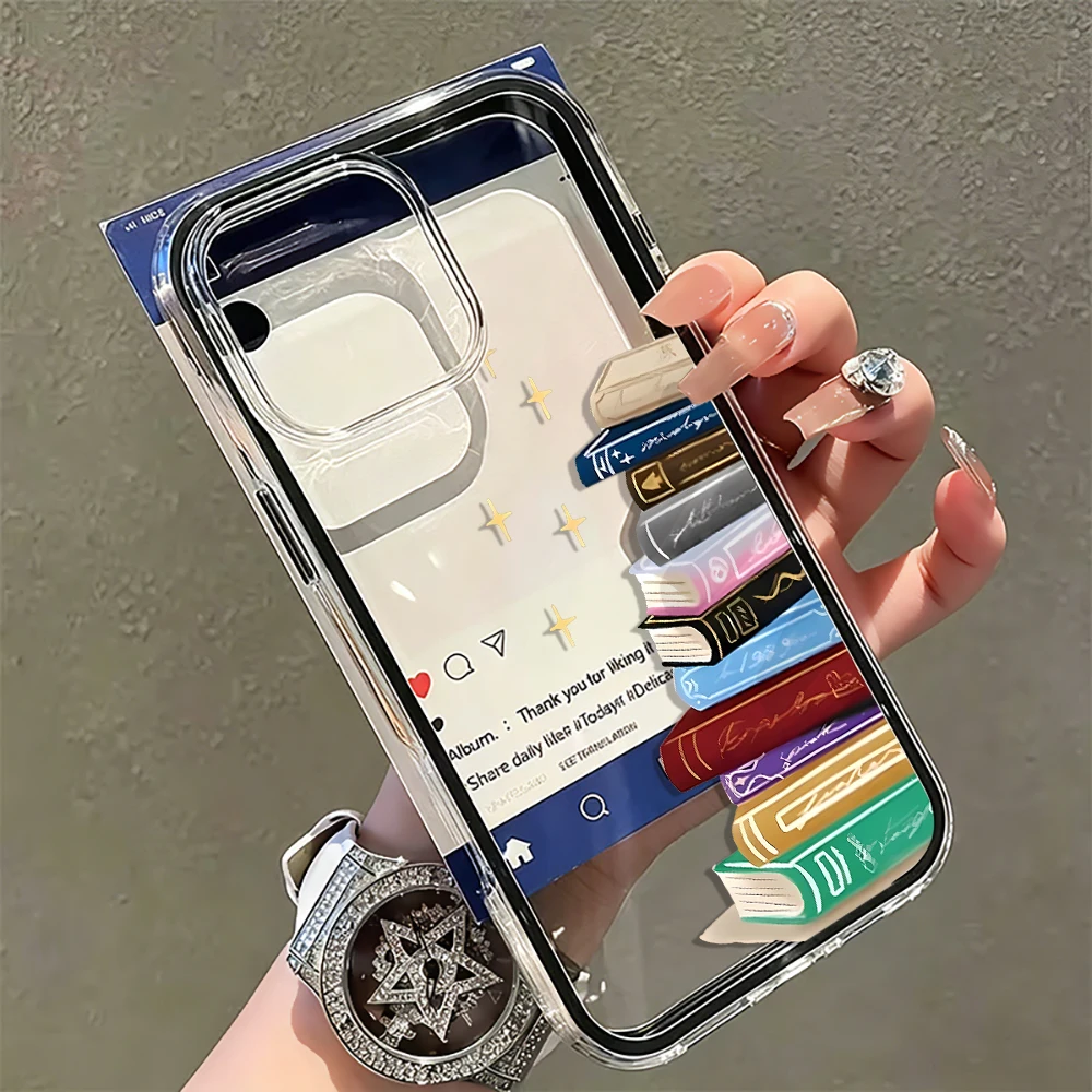 Stack Of Colorful Book Phone Case For Samsung Galaxy S26 S25 S23 S22 Ultra Plus A55 A54 A57 A37 A36 A35 A34 Clear SIlicone Cover