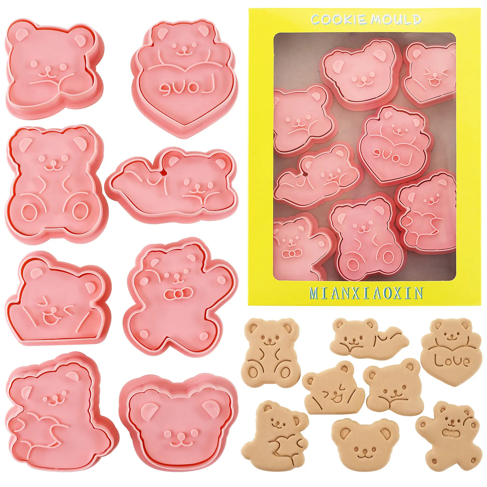8 Stück Tier-Ausstechformen, Bären-Prägeschneider zum Backen, DIY-Backwerkzeuge (8 Bären)