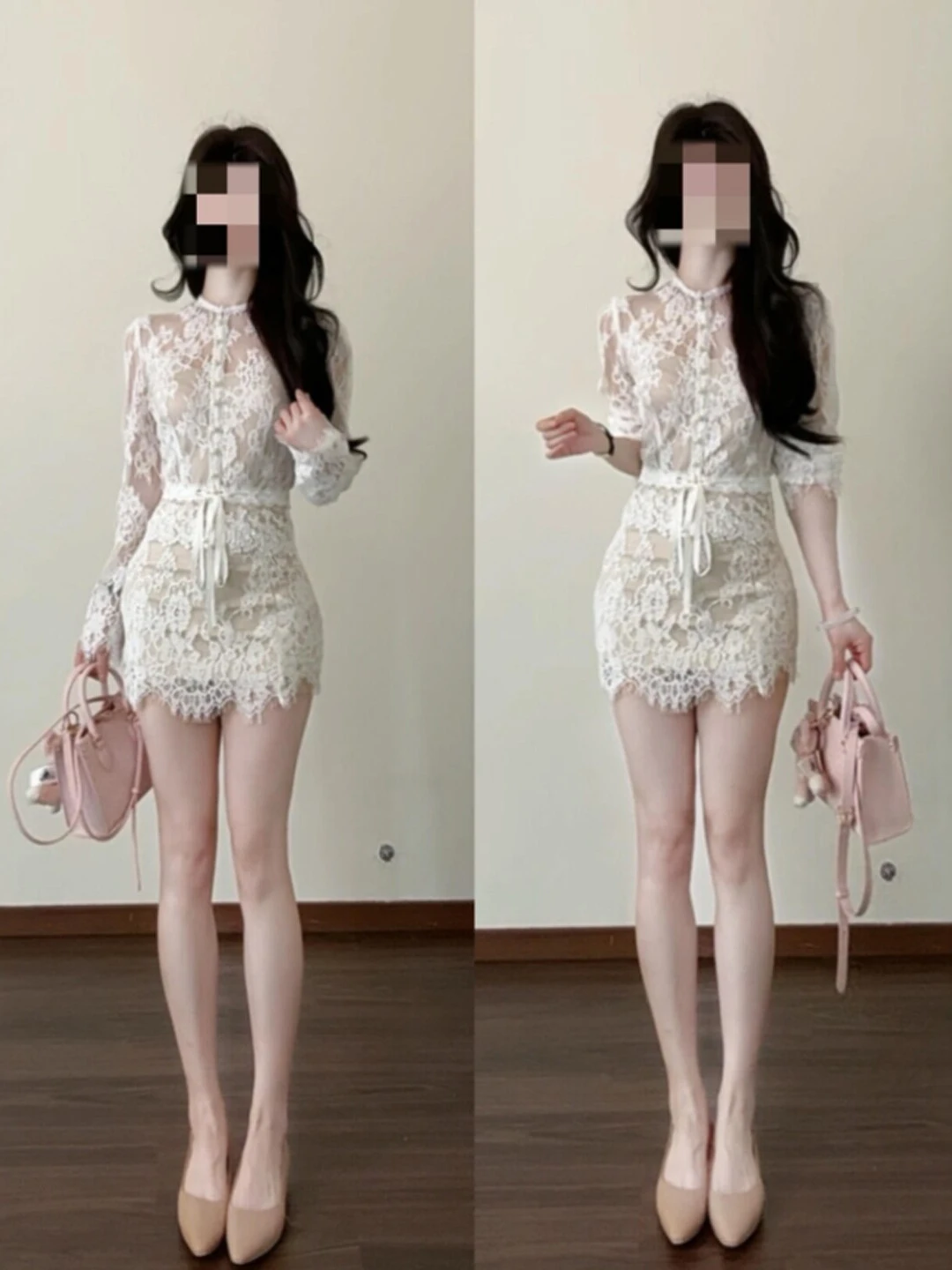 

Ele Lace Top And High Waist Skirt Two Piece Set Comfortable Soft Sle Spring Faion Women's Clothing Set