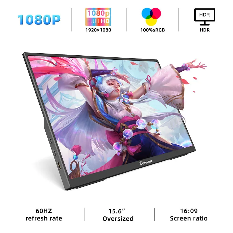Портативный монитор Adreamer, 15,6-дюймовый IPS 1080p 60 Гц, второй экран ноутбука, 16:9, низкий синий свет для XBox PS4/5 Switch Samsung Dxe