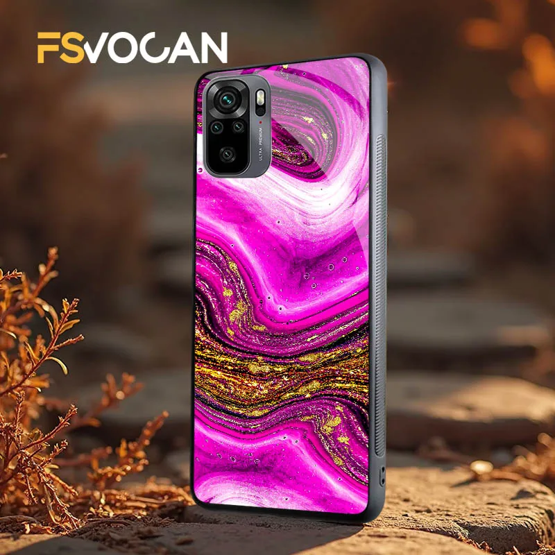 職人技によるマゼンタマーブル模様のスマホケース、Xiaomi Redmi POCO Note 12 11 10 9 8 Pro 9S 12C X3 NFC M3 5G 10S 11S対応