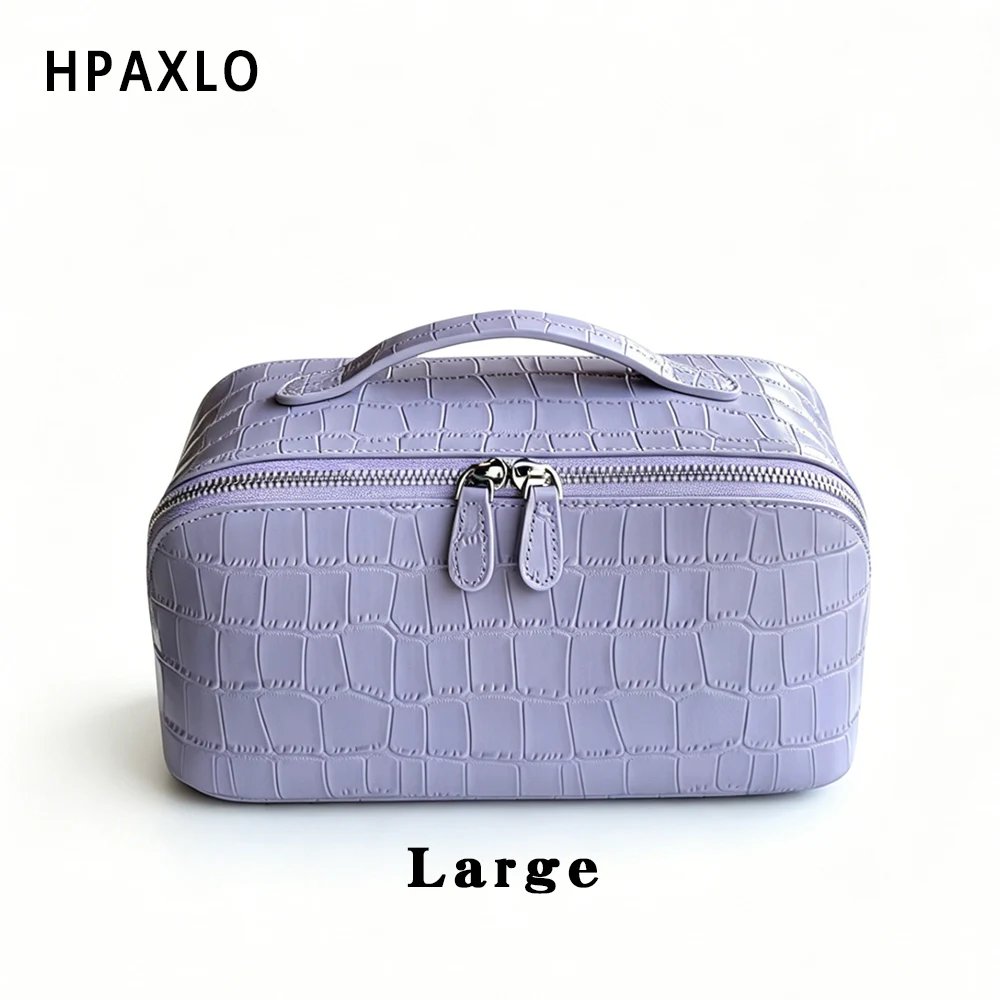 Waschtasche aus echtem Leder mit Krokodilstruktur, großes Fassungsvermögen, Reise-Kosmetik- und Toilettenartikel-Organizer, Damentasche, Make-up-Tasche, Luxustasche – Detail 23